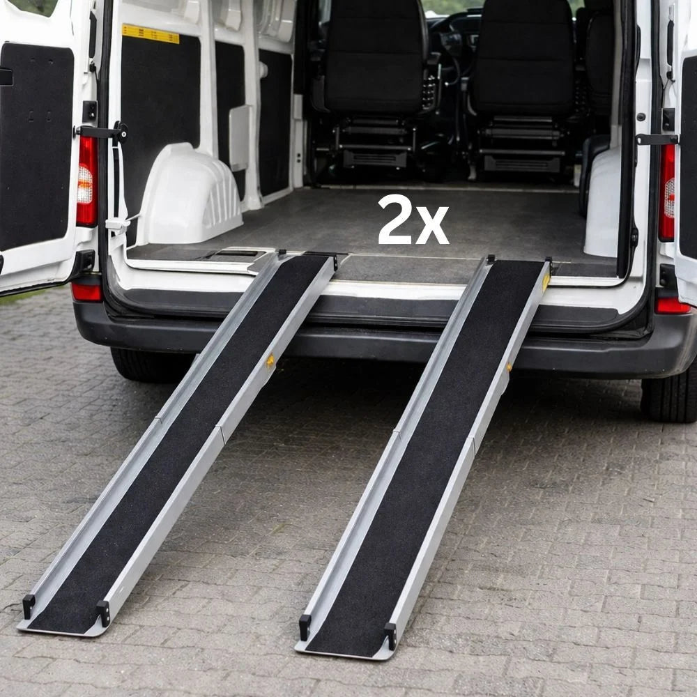 2x Rampes Télescopiques pour Fauteuil Roulant chacune 98,5-183 cm Rampe Télescopique en Aluminium Réglable pour Escaliers & Obstacles