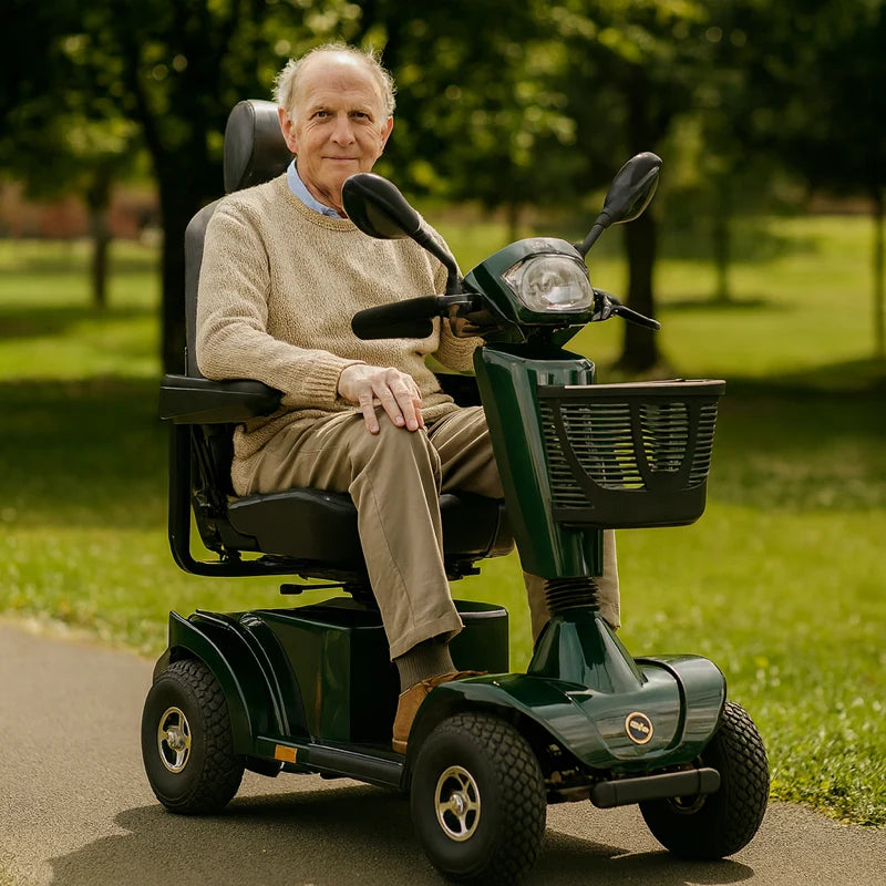 Scooter de mobilité grand format Sunrise Medical S425 12 kmh, haut de gamme, vert et argent